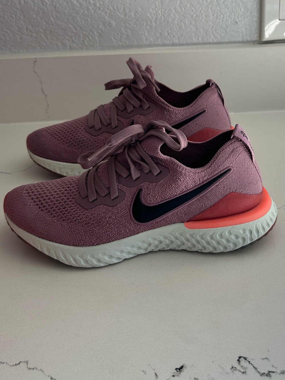Women’s Nike Epic React FlyKnit 2 Running Sneakers in Plum Dust/Black